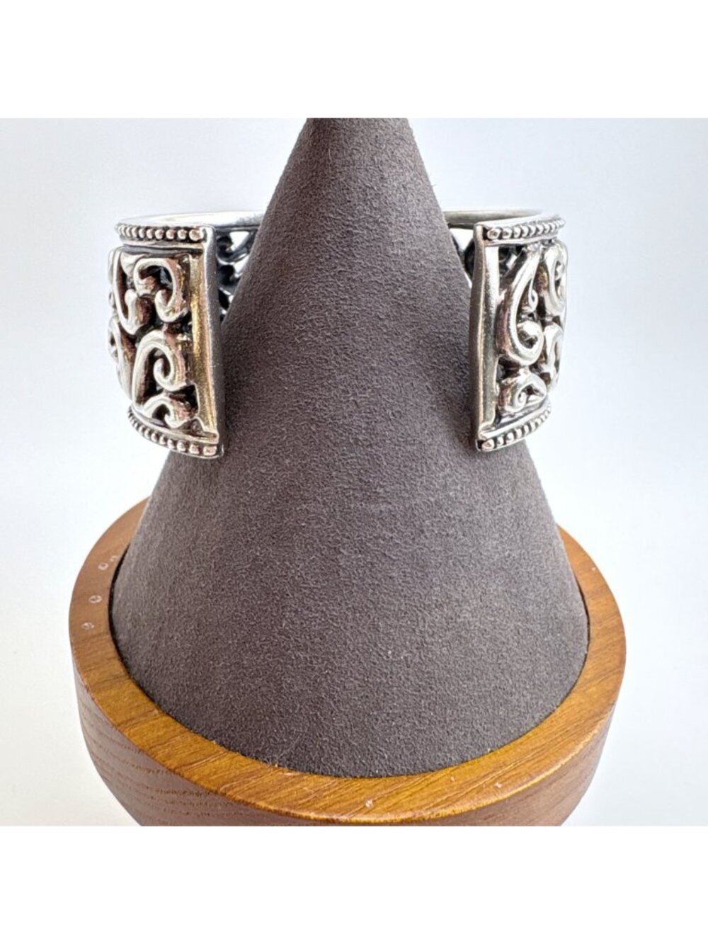 Openwork Scroll Design Sterling Silver 925 Beaded Border Cuff Bracelet 7.5" Fit - Picture 5 of 10